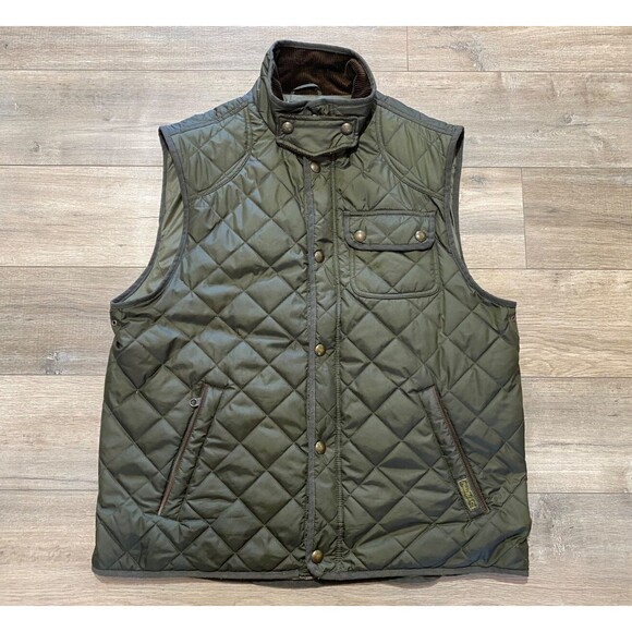 Vintage Polo Ralph Lauren Vest Mens L Olive Diamond Quilted Corduroy Chore Farm